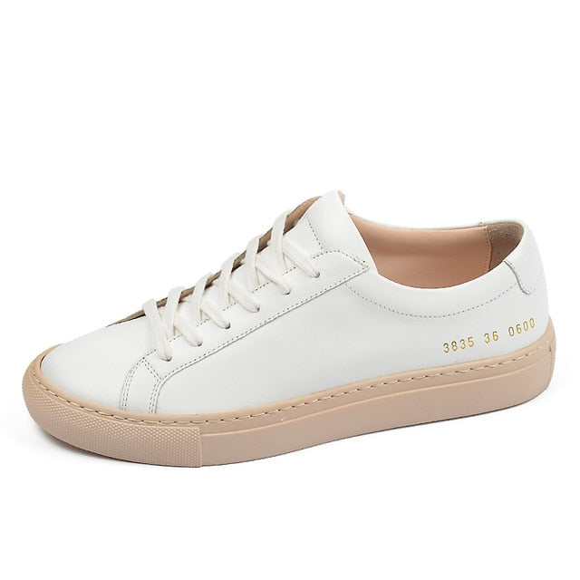 Women's Luxury Designer Leather Sheepskin Flat Sneakers