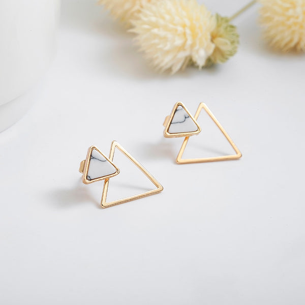 Women's Minimalist Marble Triangle Stud Earrings