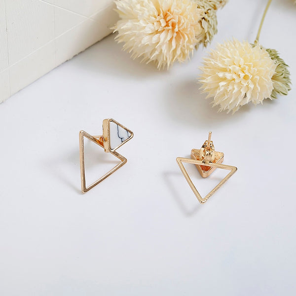 Women's Minimalist Marble Triangle Stud Earrings