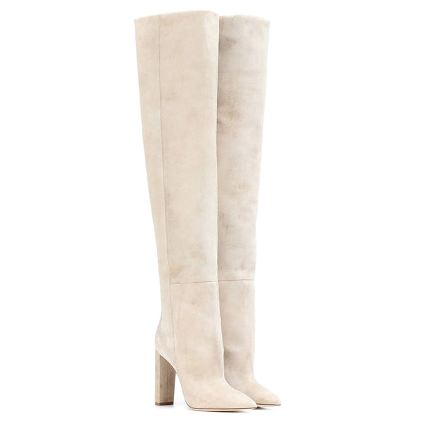 Women's Beige Suede Thigh High Boots