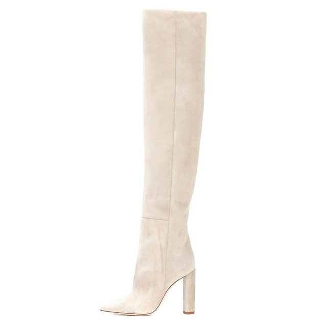 Women's Beige Suede Thigh High Boots