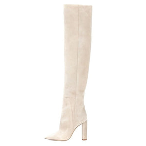 Women's Beige Suede Thigh High Boots