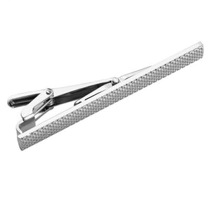 Men's Silver Textured Metal Tie Bar Clip