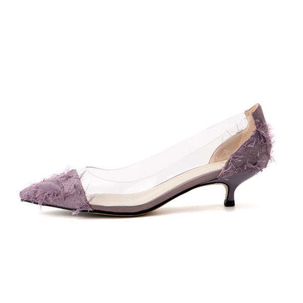 High Fashion Mid-Heel Luxury Feathered Pumps