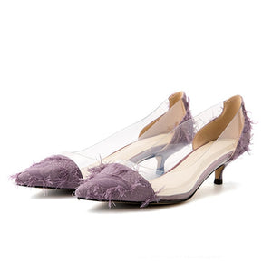 High Fashion Mid-Heel Luxury Feathered Pumps