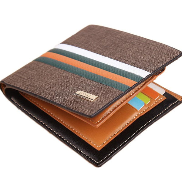 Luxury Striped Men's Tri Fold Wallet w Multi Compartment