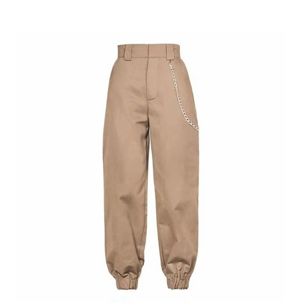 Modern Street Fashion High Waisted Jogger Trousers w Chain