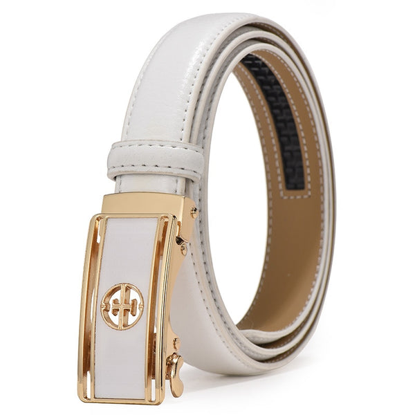 Luxury Women's Dress Belt White Leather Rose Gold