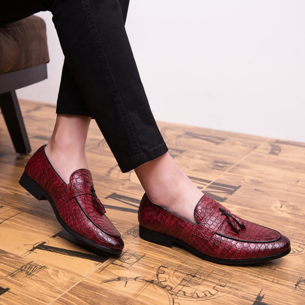 Men's Crocodile Tassel Genuine Leather Dress Loafers