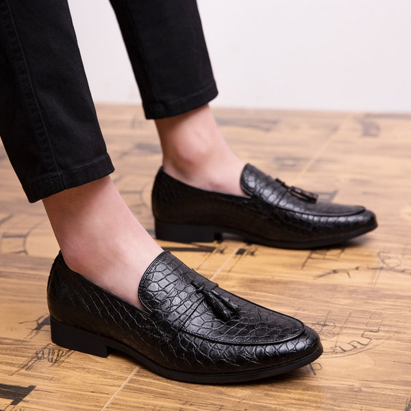 Men's Crocodile Tassel Genuine Leather Dress Loafers