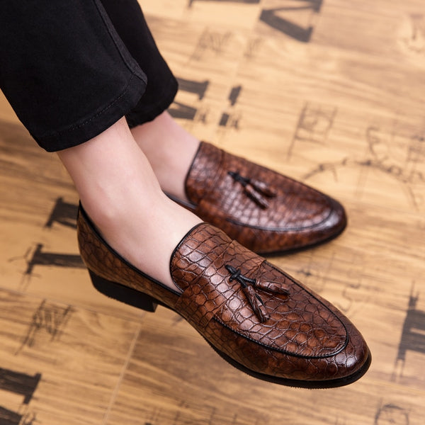 Men's Crocodile Tassel Genuine Leather Dress Loafers