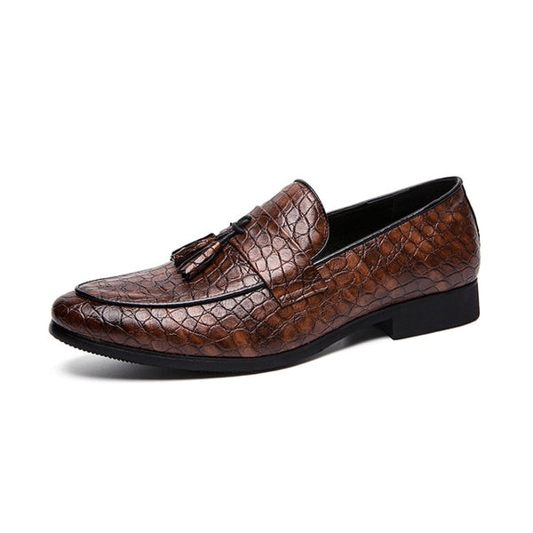 Men's Crocodile Tassel Genuine Leather Dress Loafers