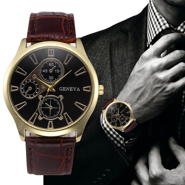 Sophisticated Chronograph Men's Leather Band Watch