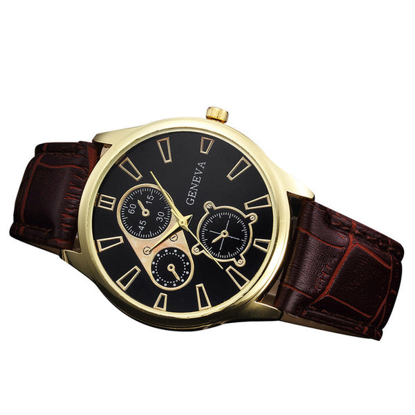 Sophisticated Chronograph Men's Leather Band Watch