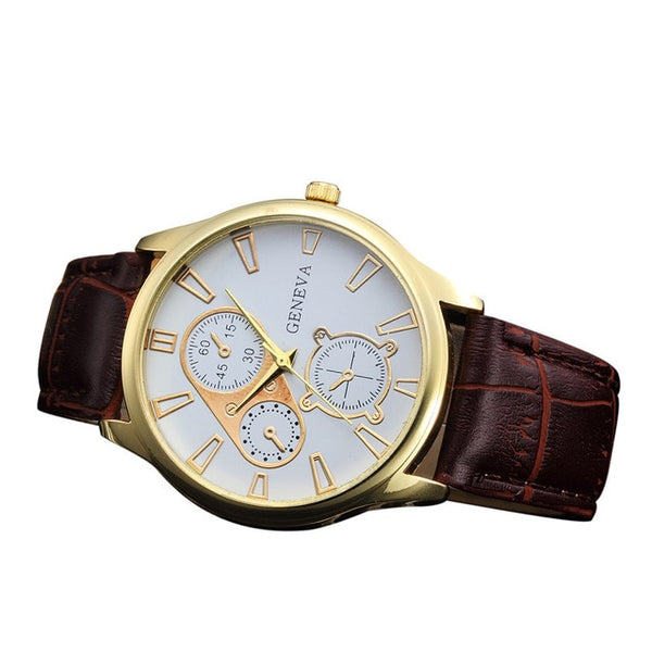 Sophisticated Chronograph Men's Leather Band Watch