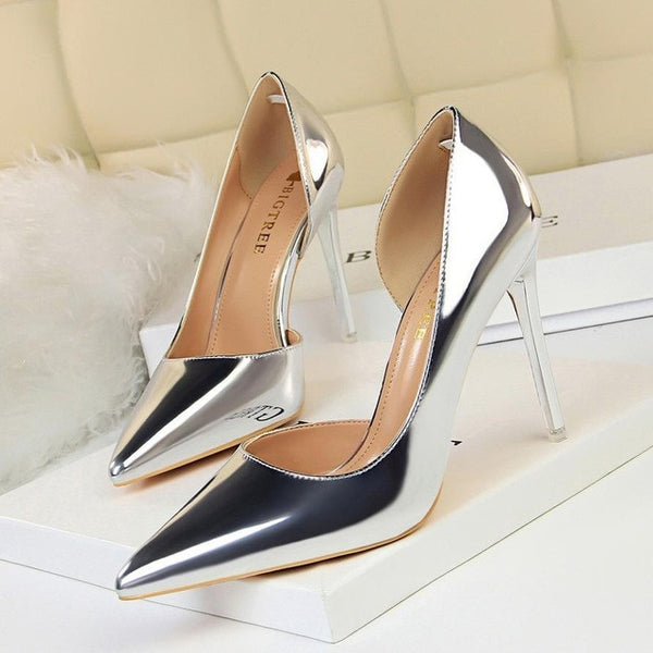 Women's Reflective Leather Pumps w High Heel